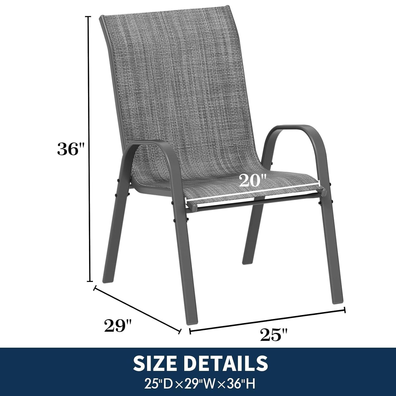 Amopatio Patio Chairs Set of 2, Outdoor Stackable Dining Chairs for All Weather, Breathable Garden Outdoor Furniture for Backyard Deck, Black