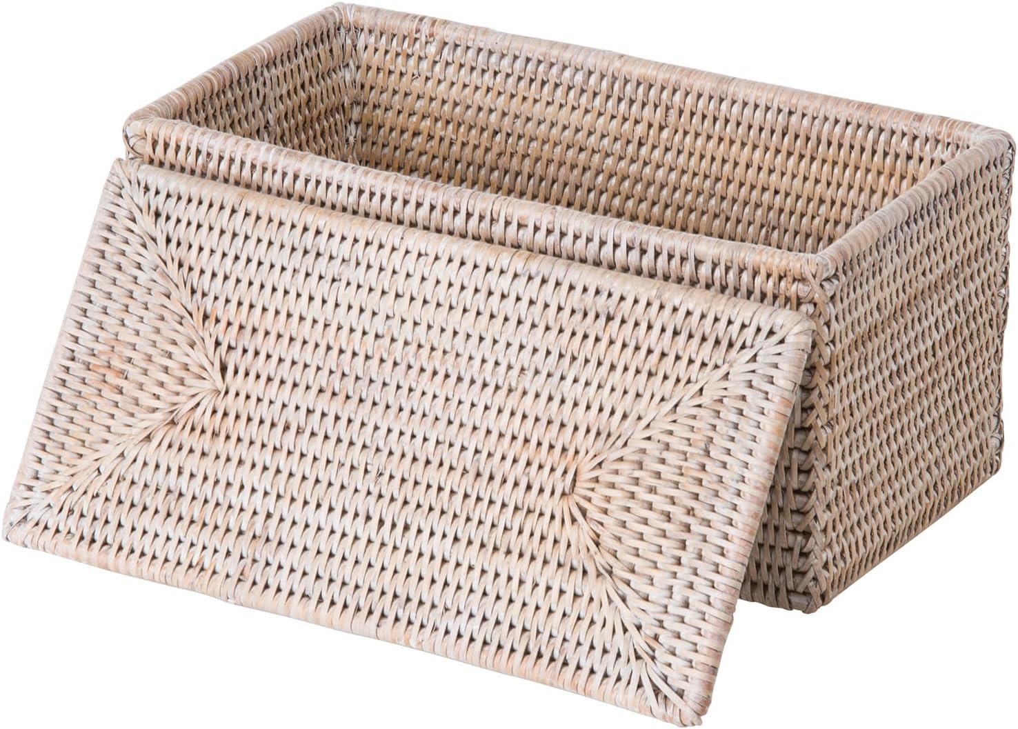 La Jolla Rectangular Rattan Box, White-Wash Toilet Roll Storage Basket (1030101)