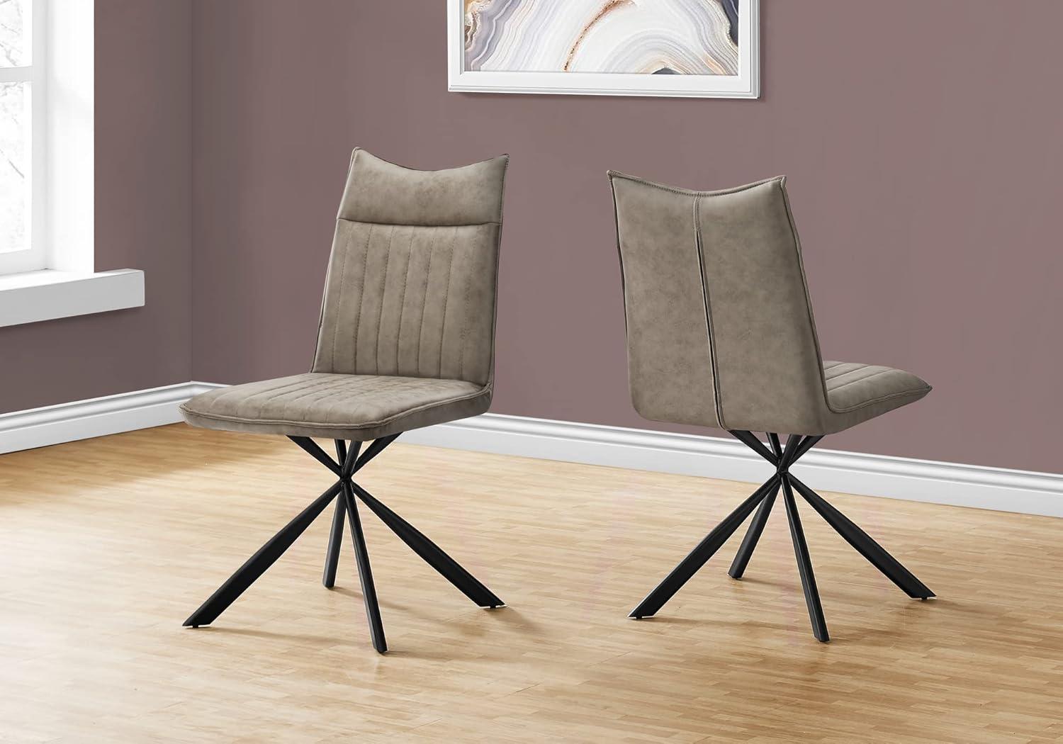 Taupe Faux Leather Upholstered Side Chair with Black Metal Legs