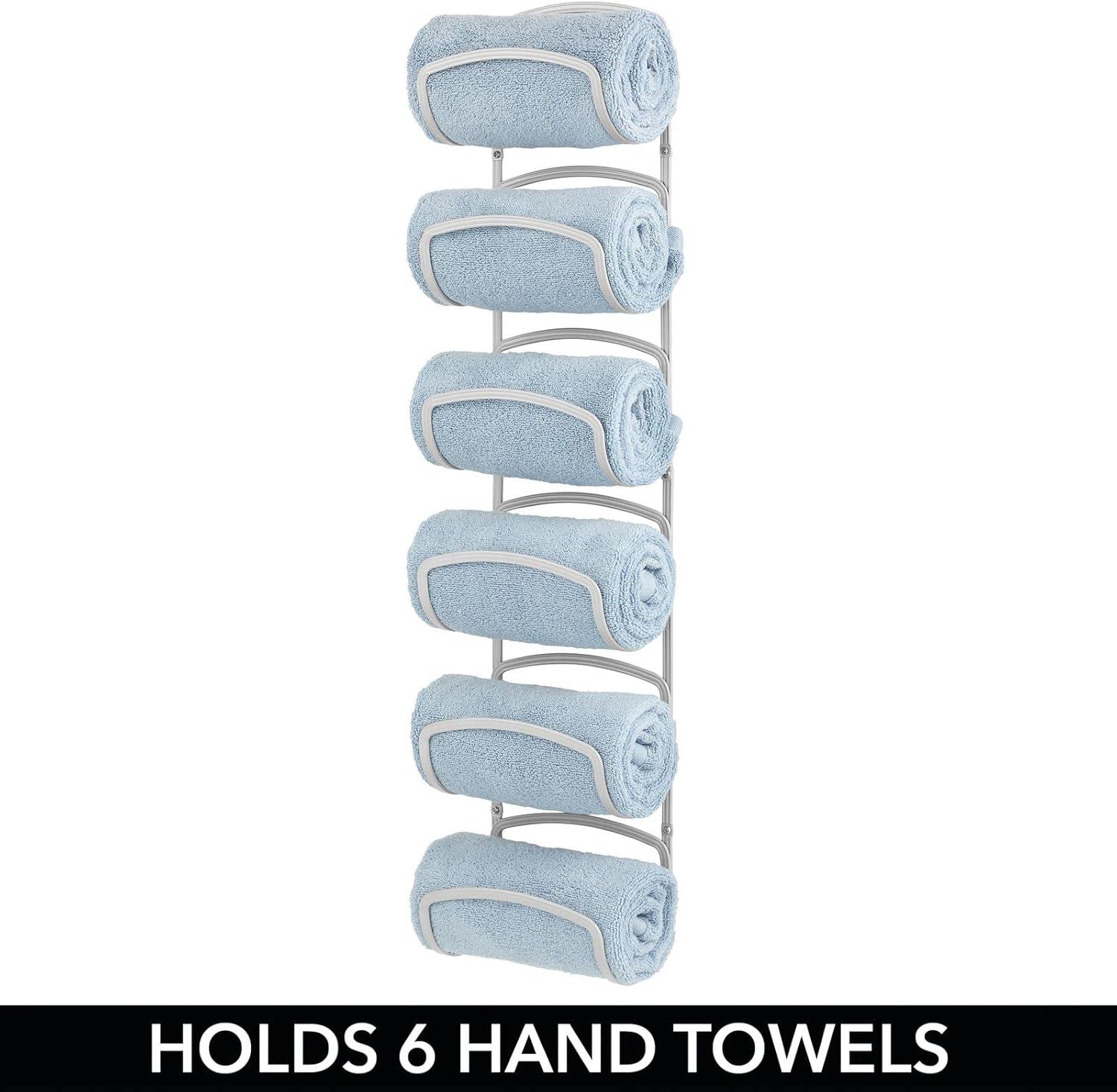 mDesign Steel Towel Holder for Bathroom Wall - Wall Mounted Organizer - Stone