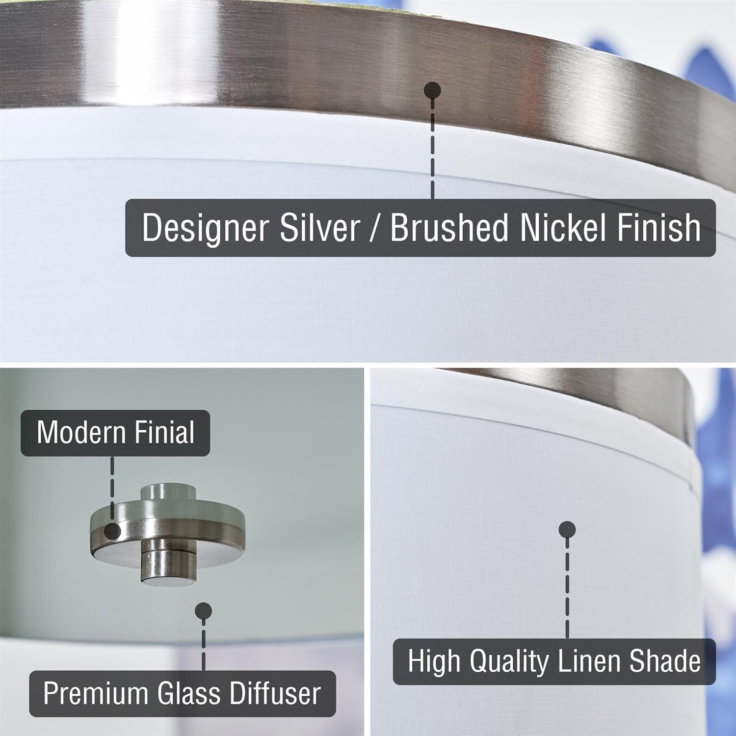 Kira Home Walker 15" 3-Light Flush Mount Ceiling Light, White Fabric Shade + Round Glass Diffuser, Brushed Nickel