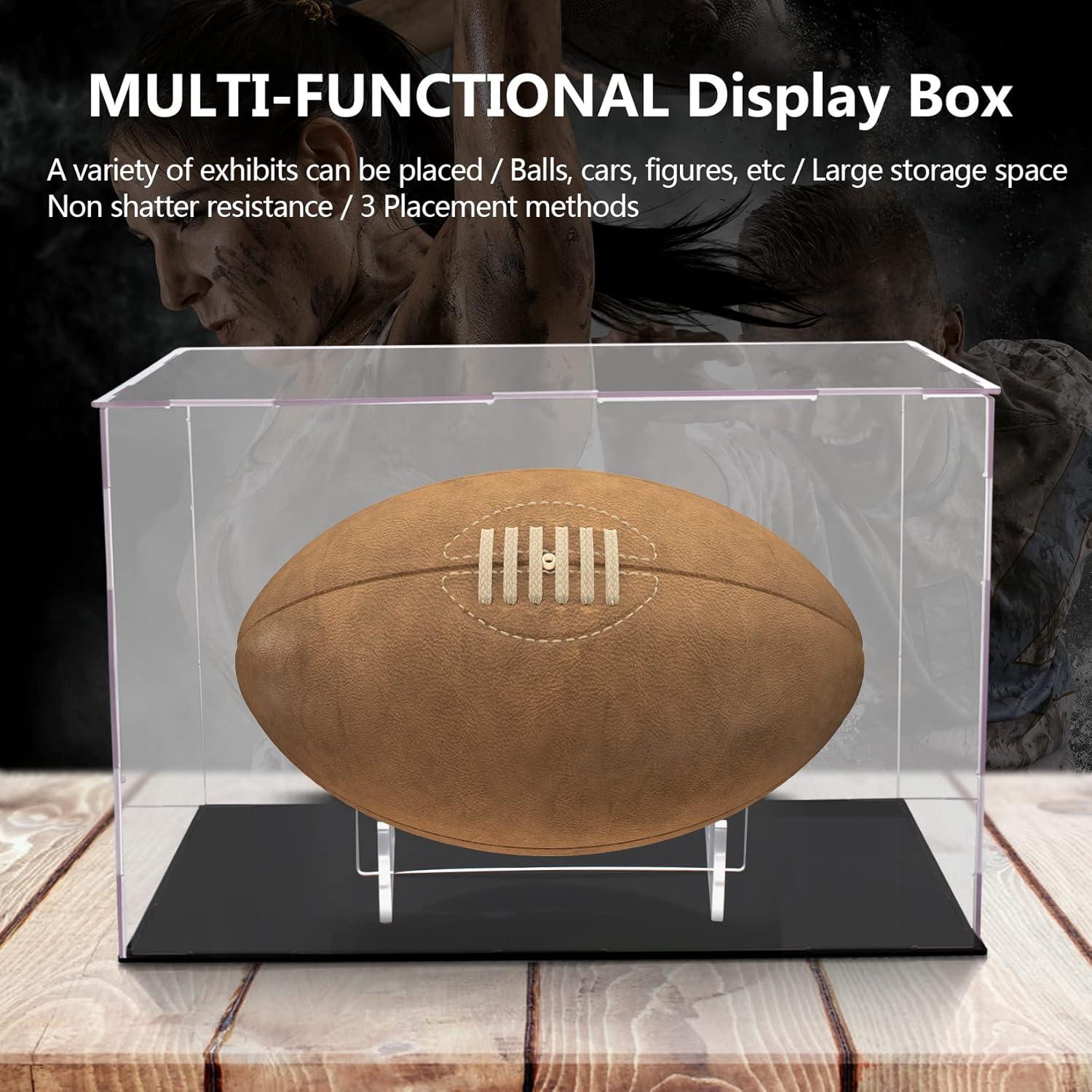 timcorr Acrylic Memorabilia Display Box Case with Brackets Hanger for Football, 11.8" x 7.9" x 7.2"