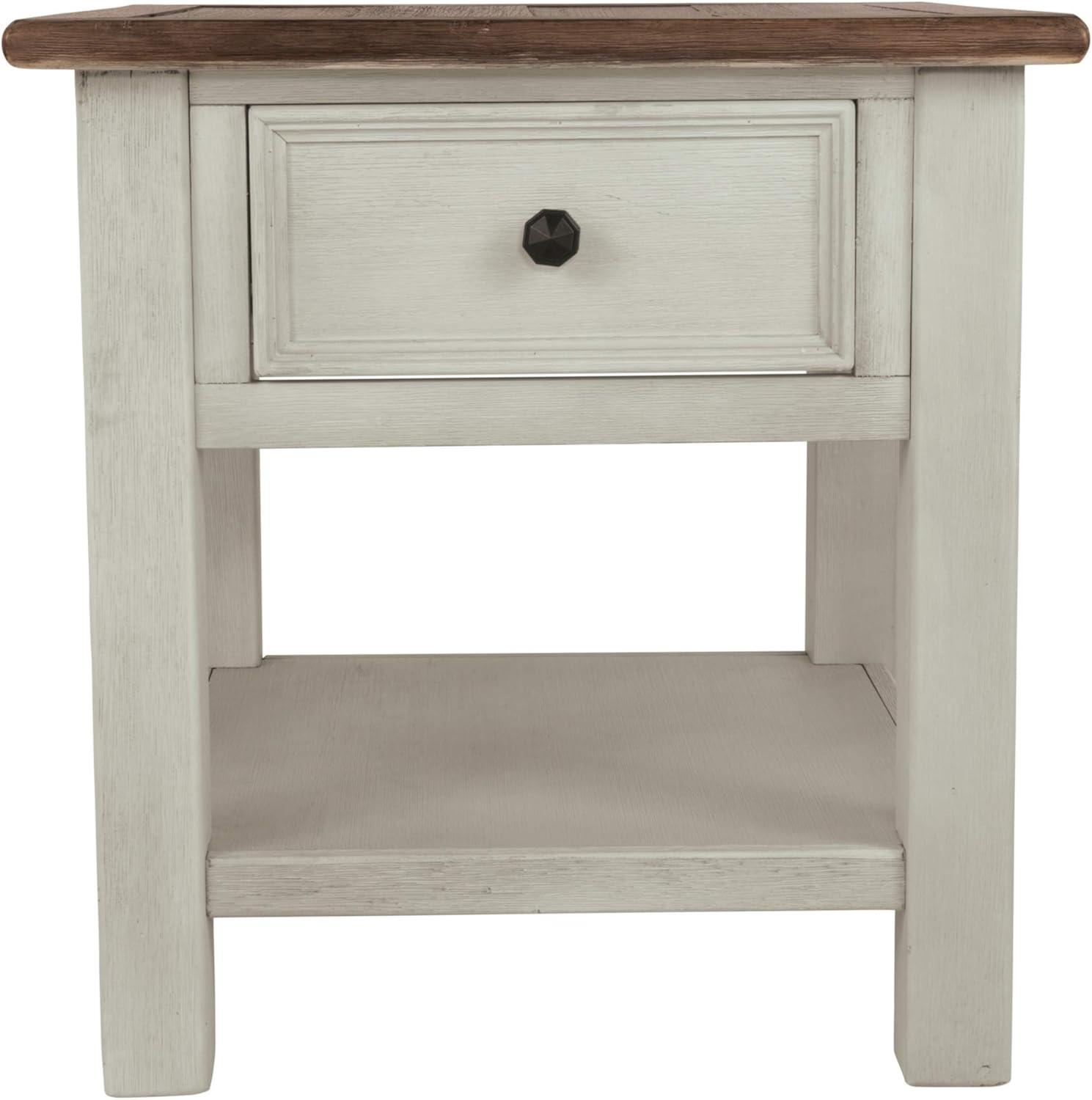 Signature Design by Ashley Bolanburg Chair Side End Table Brown/White: Vintage Style, USB Ports, Storage Cabinet