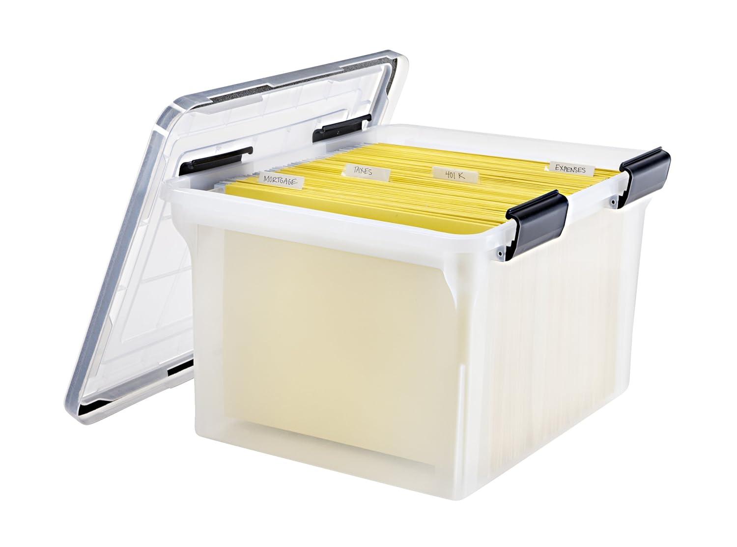 IRIS USA WeatherPro File Organizer Plastic File Box for Letter/Legal File, Clear, 32 Qt. 1Pack
