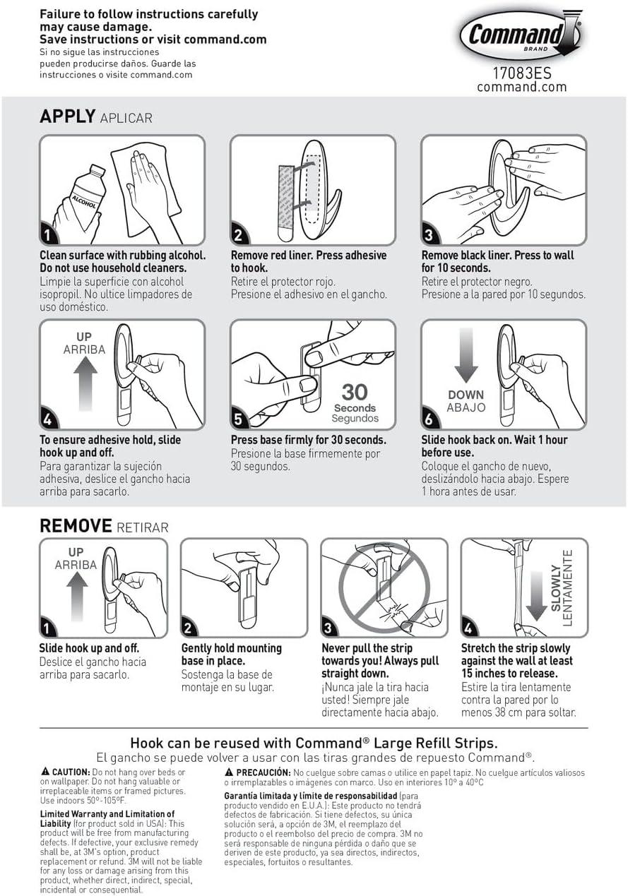 Command Large Designer Nickel Hook : Wall Hooks, Large Command Hooks, Silver, 5 lb Capacity, Decorative, Painted Finish