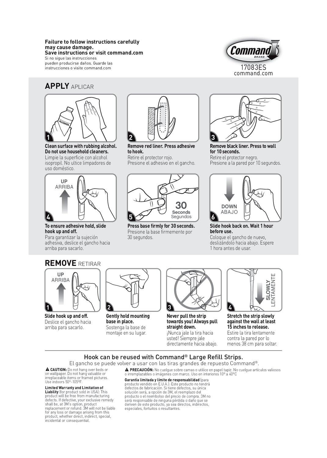 Command Large Designer Nickel Hook : Wall Hooks, Large Command Hooks, Silver, 5 lb Capacity, Decorative, Painted Finish