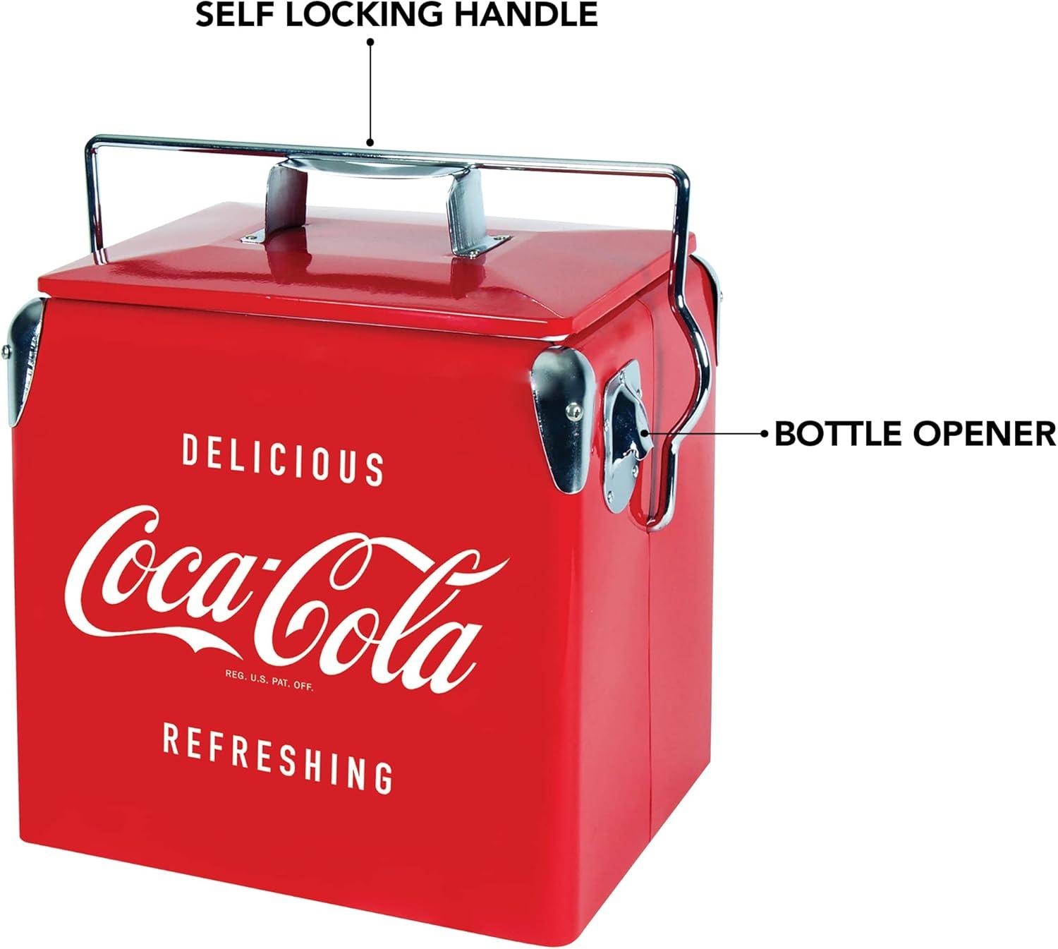 Retro Red Metal Cooler with Bottle Opener, 13L Capacity