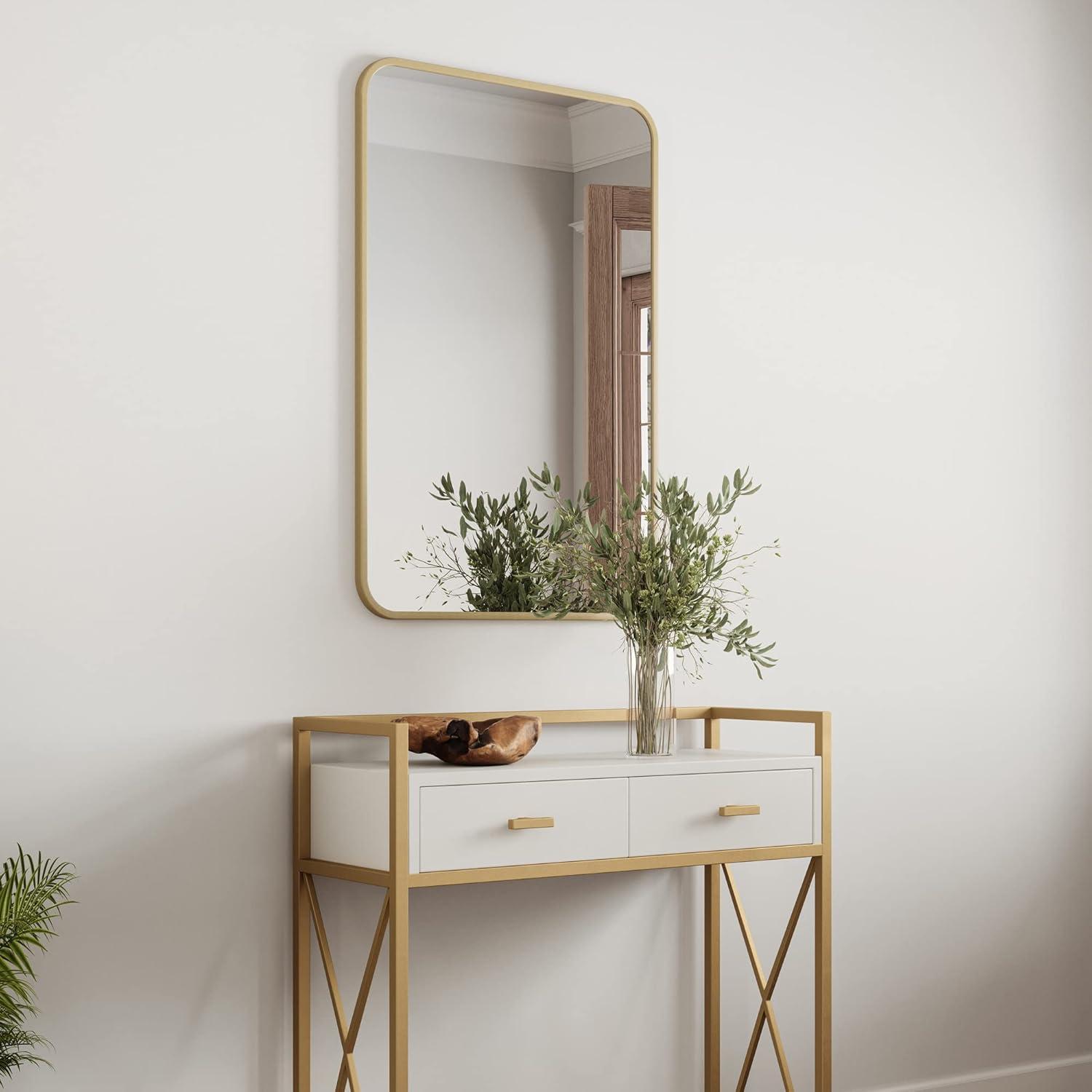 Isla Rectangle Wall Accent Mirror – 30-Inch H X 20-Inch L, Modern Metal Framed – Living Room, Bedroom, Bathroom Vanity Mirror – Gold – Design House, 596510-GLD