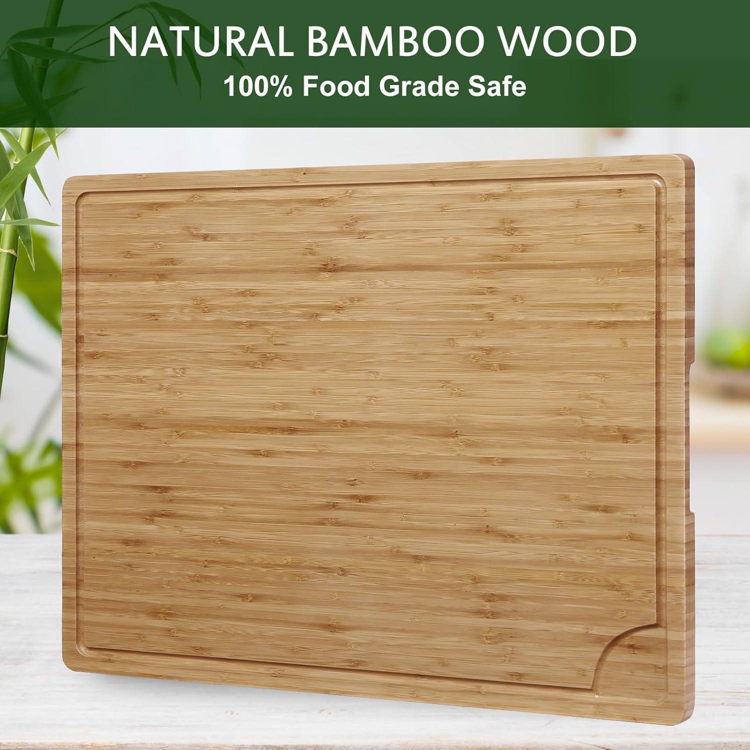 WhizMax 24 x 18 Bamboo Cutting Board, Large Kitchen Chopping Board for Meat, Butcher Block Cutting Board, Carving Board with Handle and Juice Groove for Turkey, Meat, Vegetables, BBQ