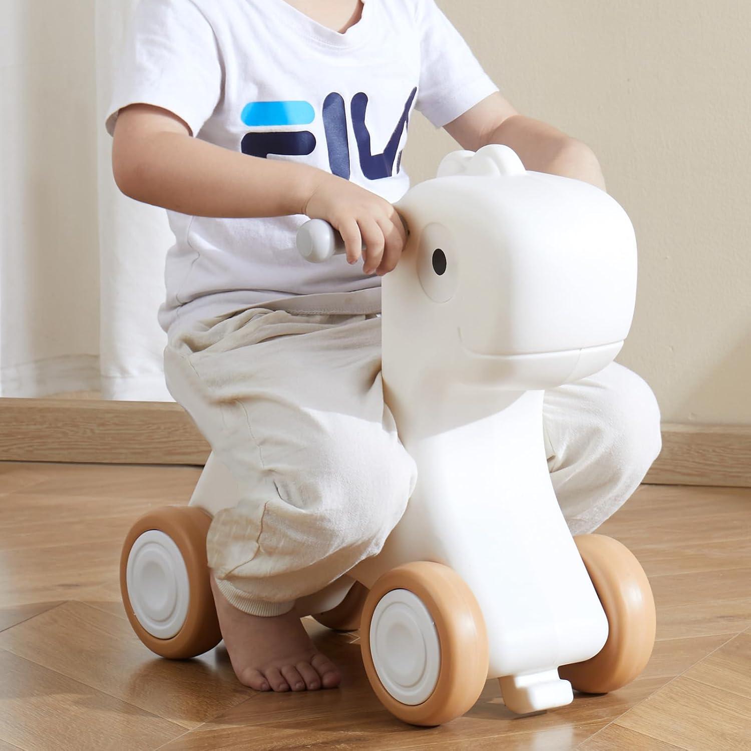 3 in 1 Rocking Horse for Toddlers 1-3 Years, Baby Rocking Horse with Detachable Balance Board and 4 Smooth Wheels, Support up to HDPE Material 80 lbs Kids Ride on Toy, 40 Swinging, White