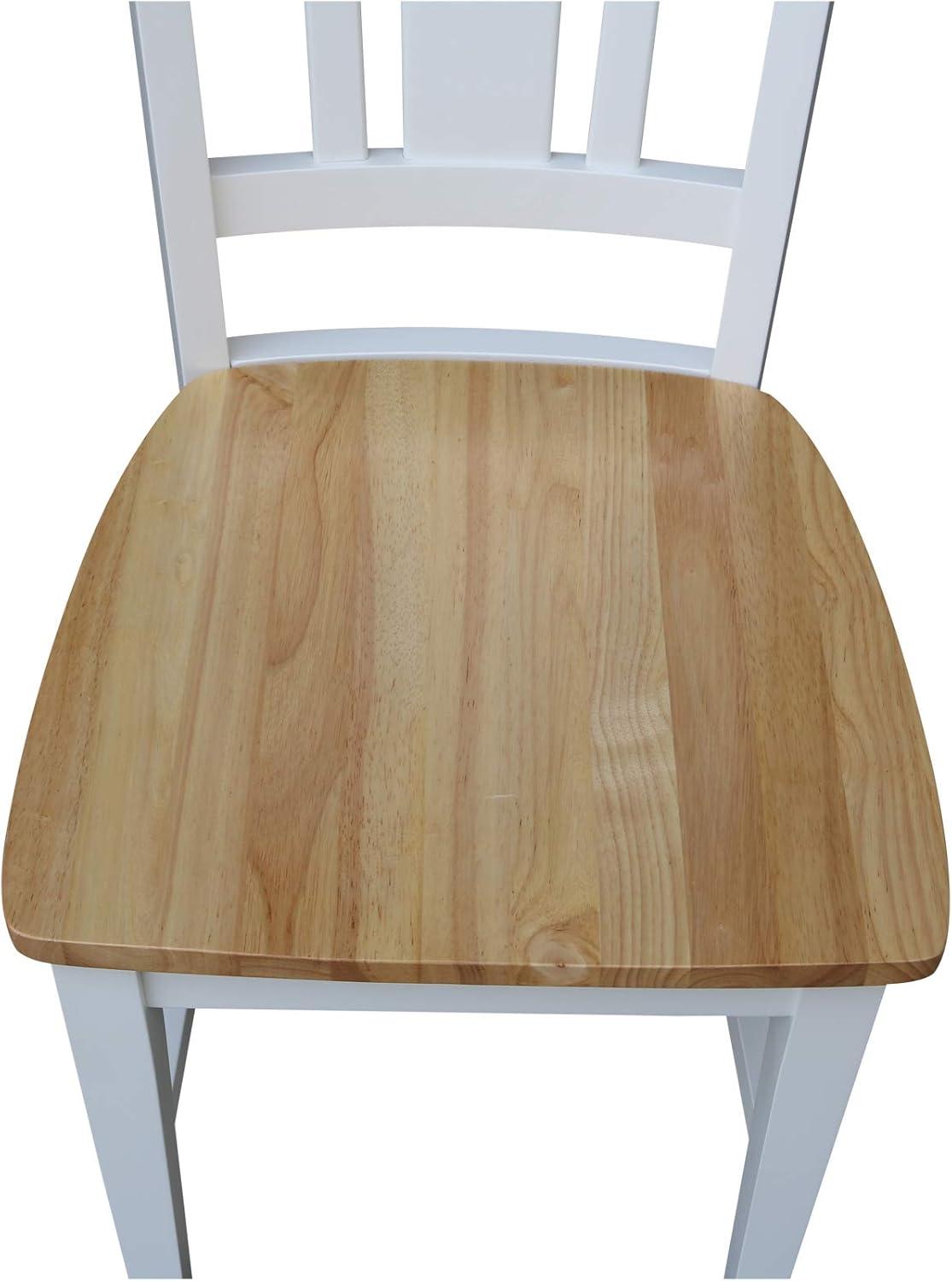 Set of 2 White and Natural Wood Slat Back Dining Chairs