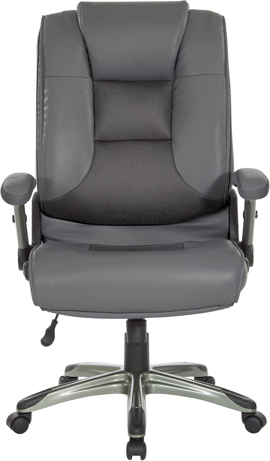 Charcoal Grey Executive Leather Office Chair with Adjustable Arms