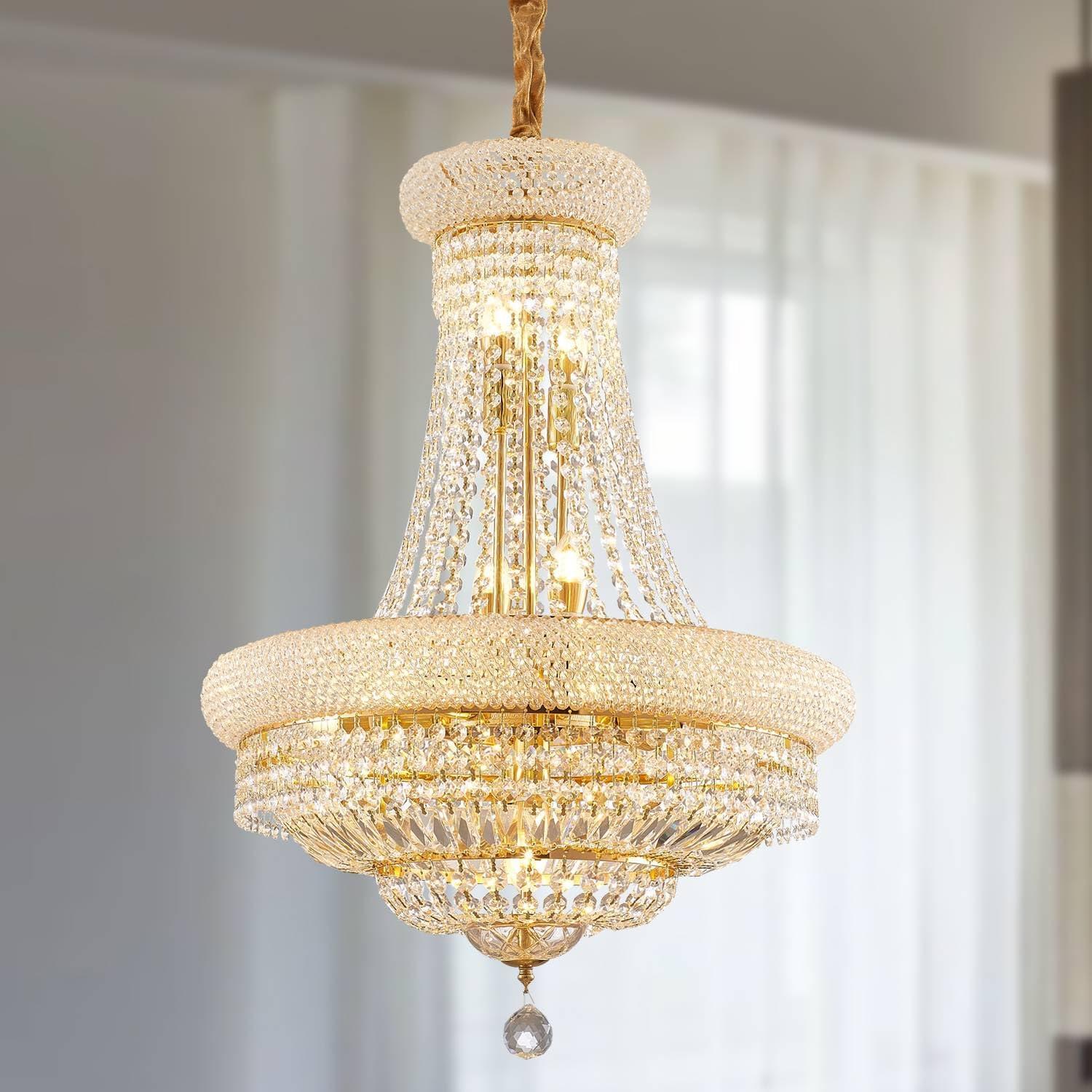 12 Lights Gold Finish Empire Crystal Chandelier Lighting for Dining Room Living Room Foyer Hallway Bedroom Entryway (Dia 22'')