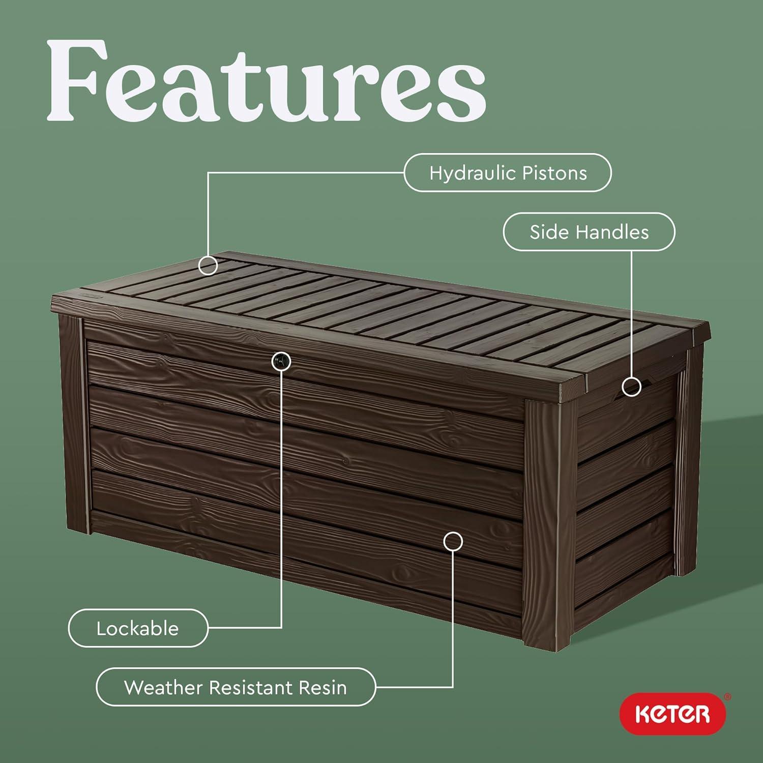 Keter Keter Westwood 150 Gallon Large Durable Resin Outdoor Storage and Organization Deck Box For Patio Furniture and Supplies