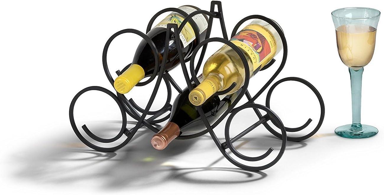 Black Steel 5-Bottle Scrolled Wine Rack