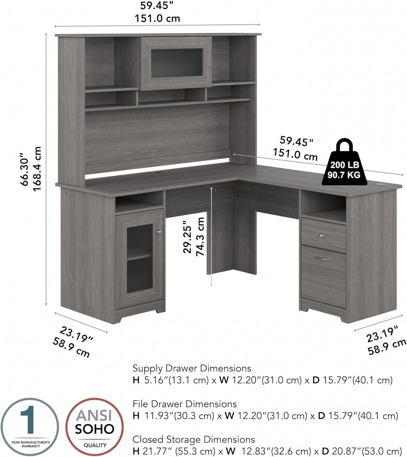 Cabot 60W L Shaped Computer Desk with Hutch Modern Gray - Bush Furniture