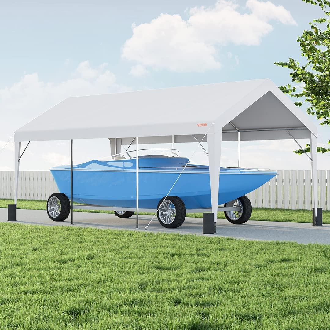 10' x 20' White Portable Galvanized Steel Carport Canopy