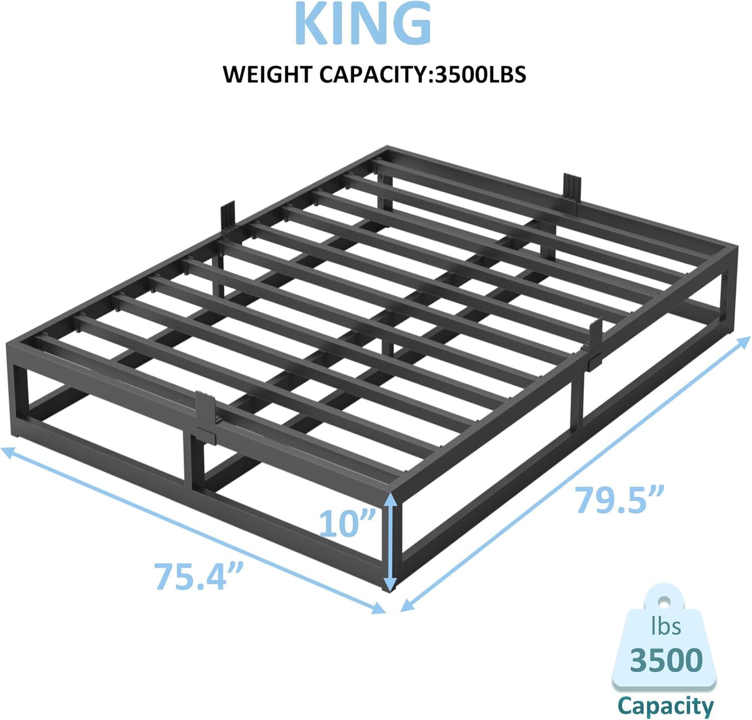 10 Inch King Bed Frame with Steel Slat Support, Low Profile King Metal Platform Bed Frame Support Mattress Foundation, No Box Spring Needed/Easy Assembly/Noise Free