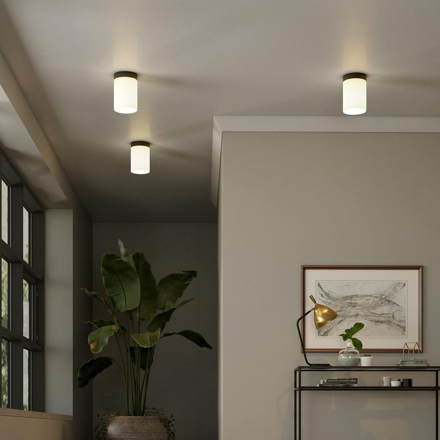 Evelyn&Zoe 6" Blackened Bronze Metal/Fabric Semi Flush Mount