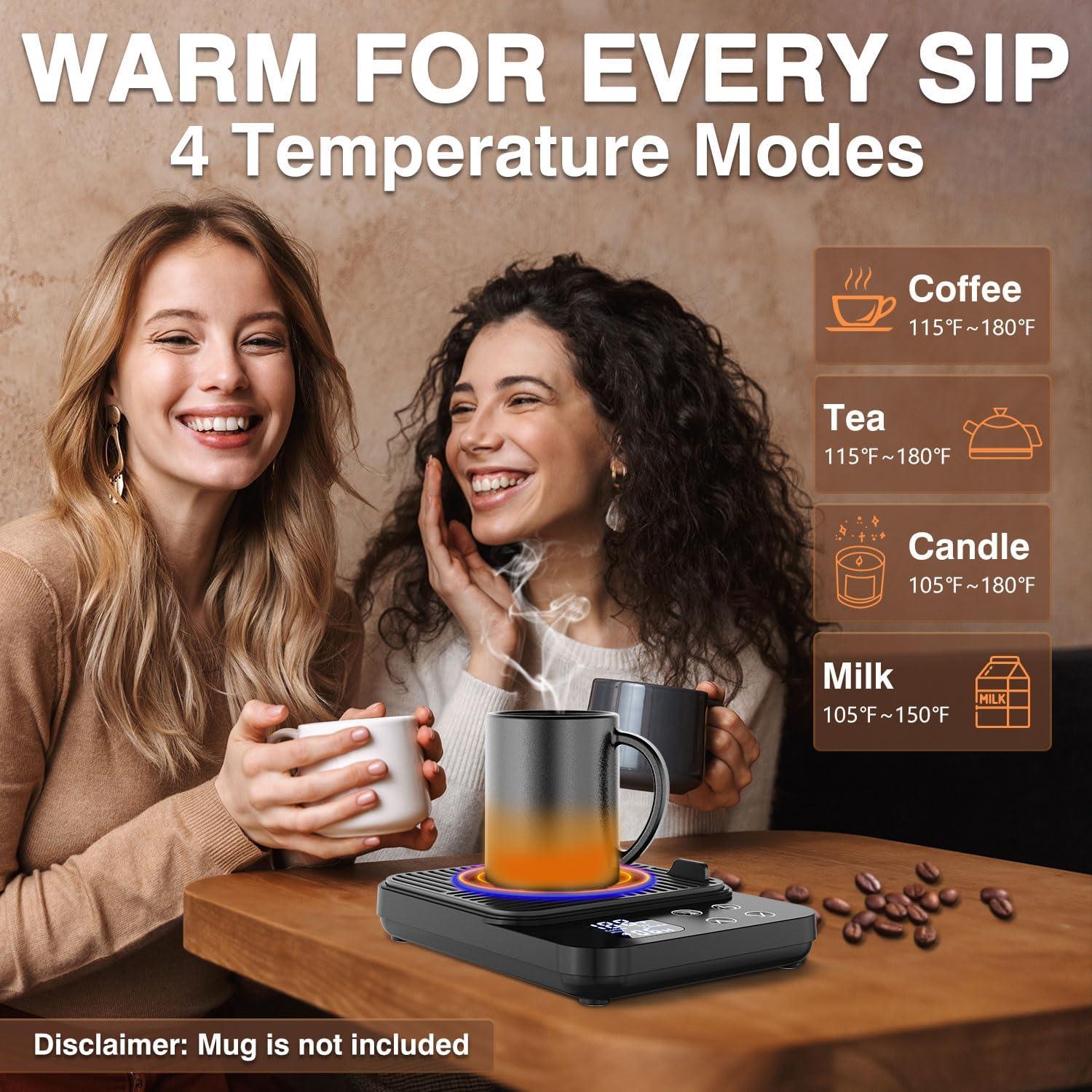 Mug Warmer, Coffee Cup Warmer for Desk with 1-12H Auto Shut Off, 36W Faster Heating Coffee Mug Warmer for Coffee Beverage Milk Tea, Smart Candle Warmers, Ideal Coffee Accessories Gifts (Black)