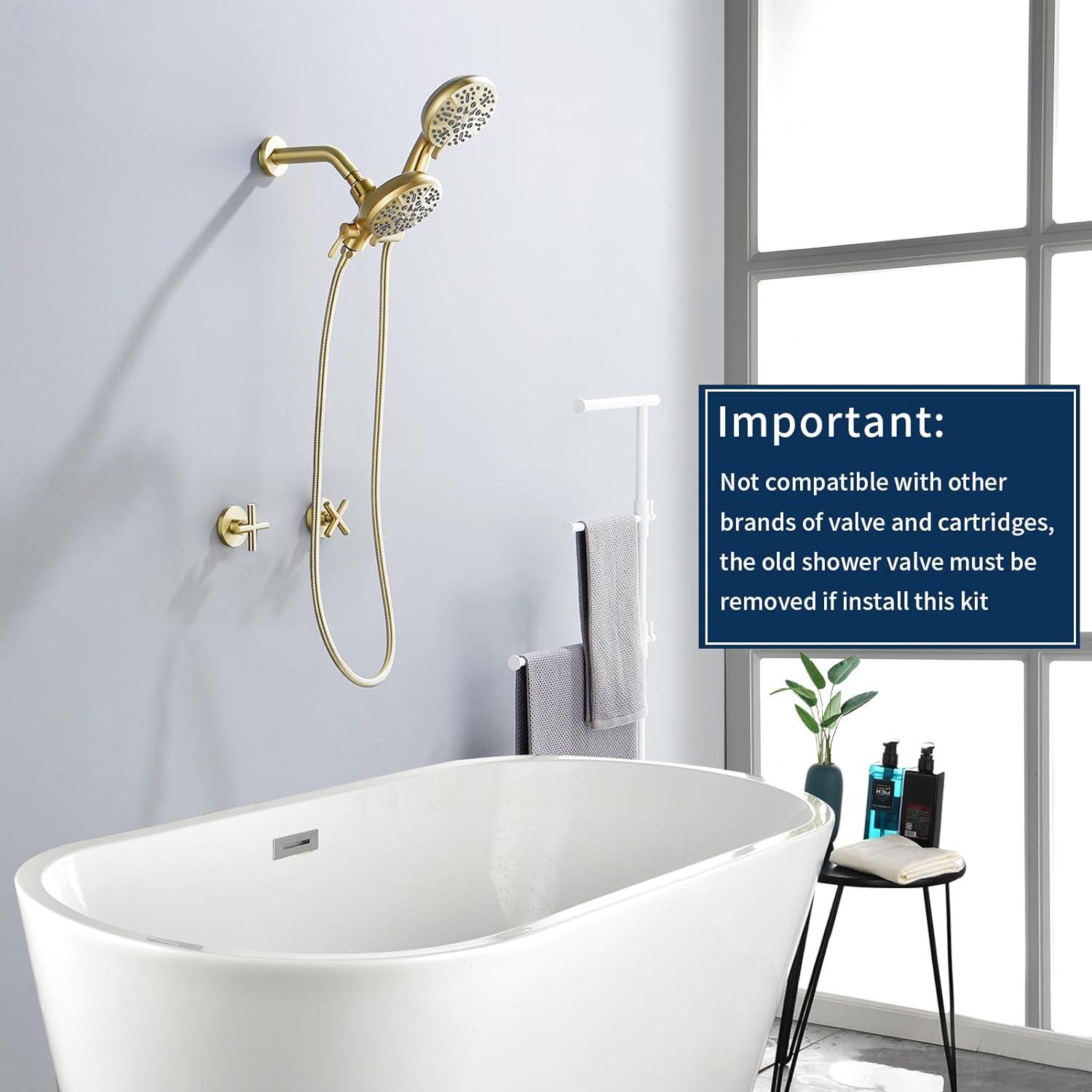 2 Handle Shower Faucet Shower System Complete 2 in 1 Shower Combo Set with Handheld Showerhead Shower Trim Kit Wall Mounted Shower Fixtures Brushed Gold