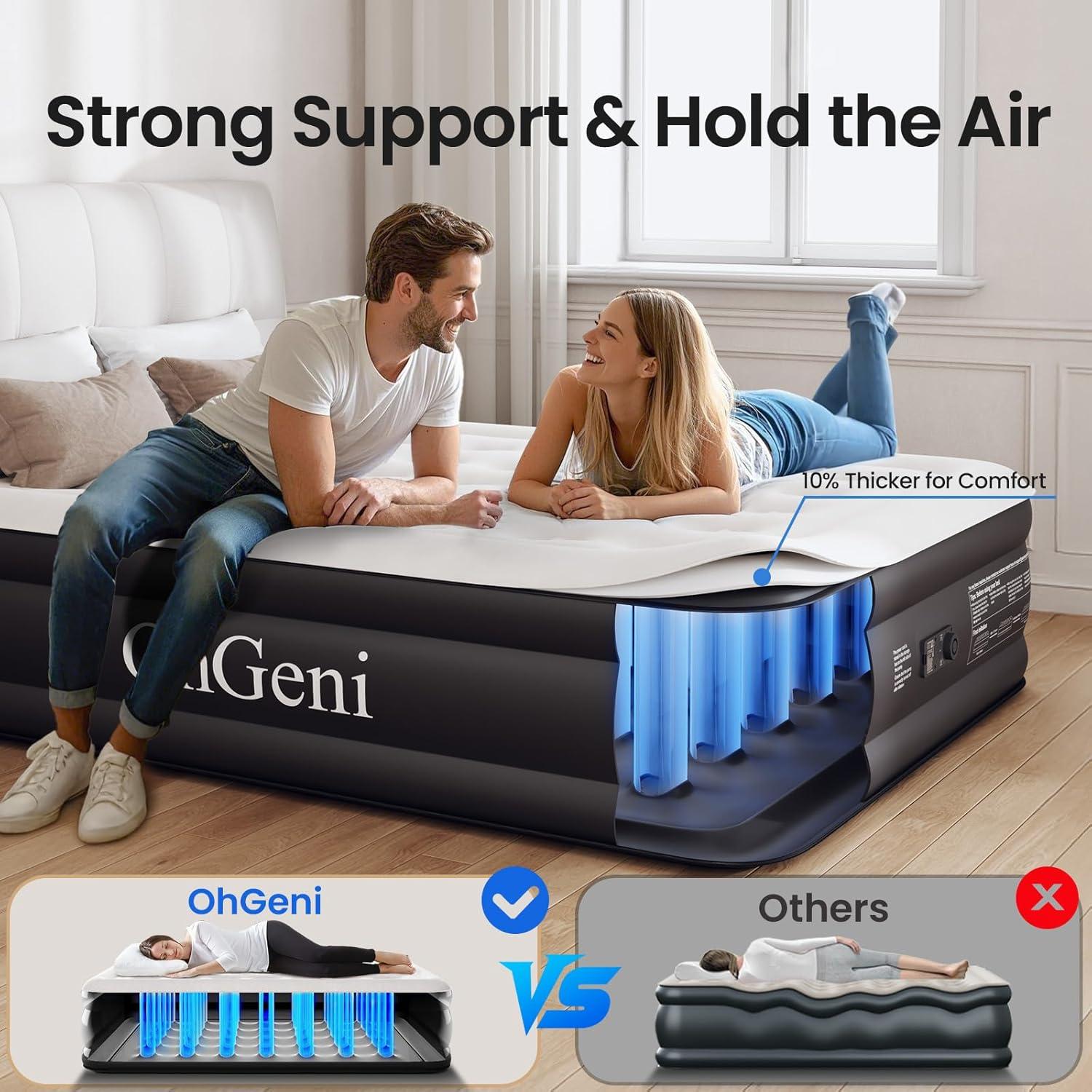 OhGeni Queen Raised Black PVC Air Mattress with Pump