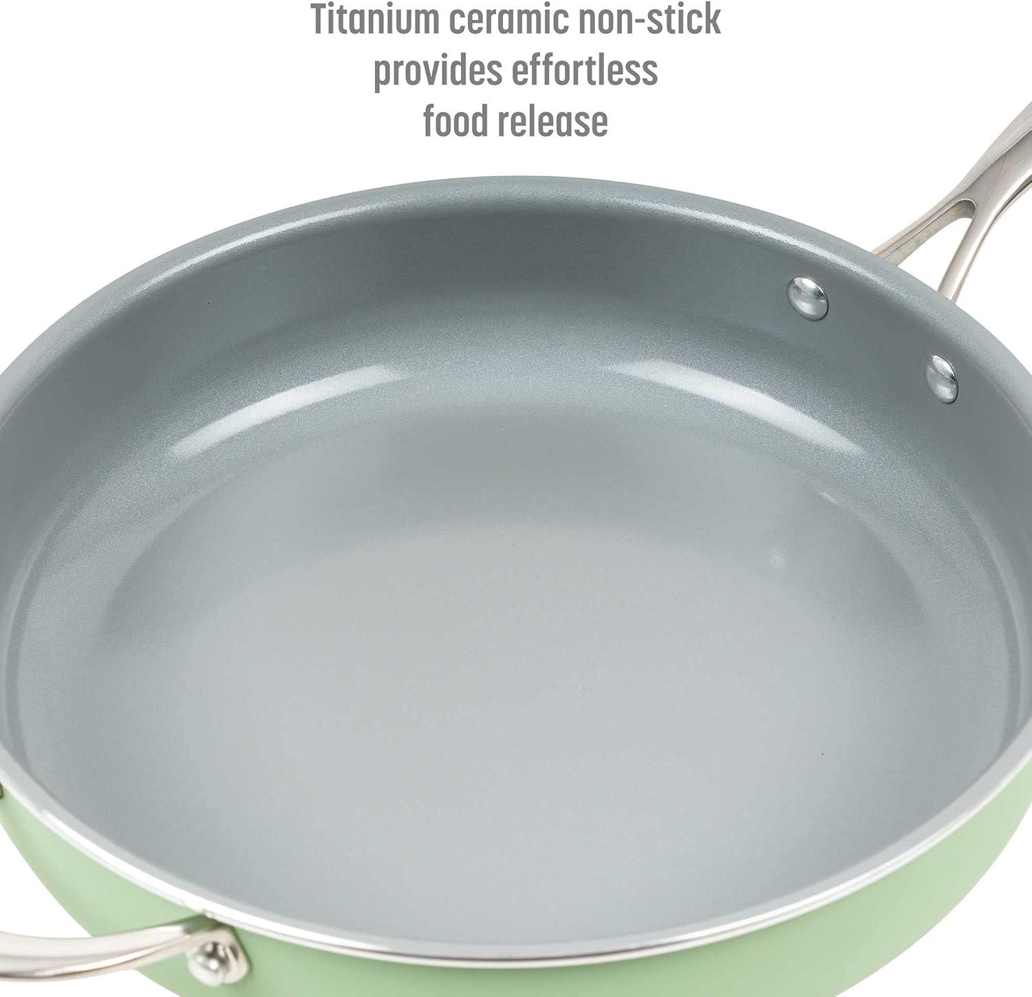 Green Ceramic Nonstick 4-Quart Saute Pan with Lid