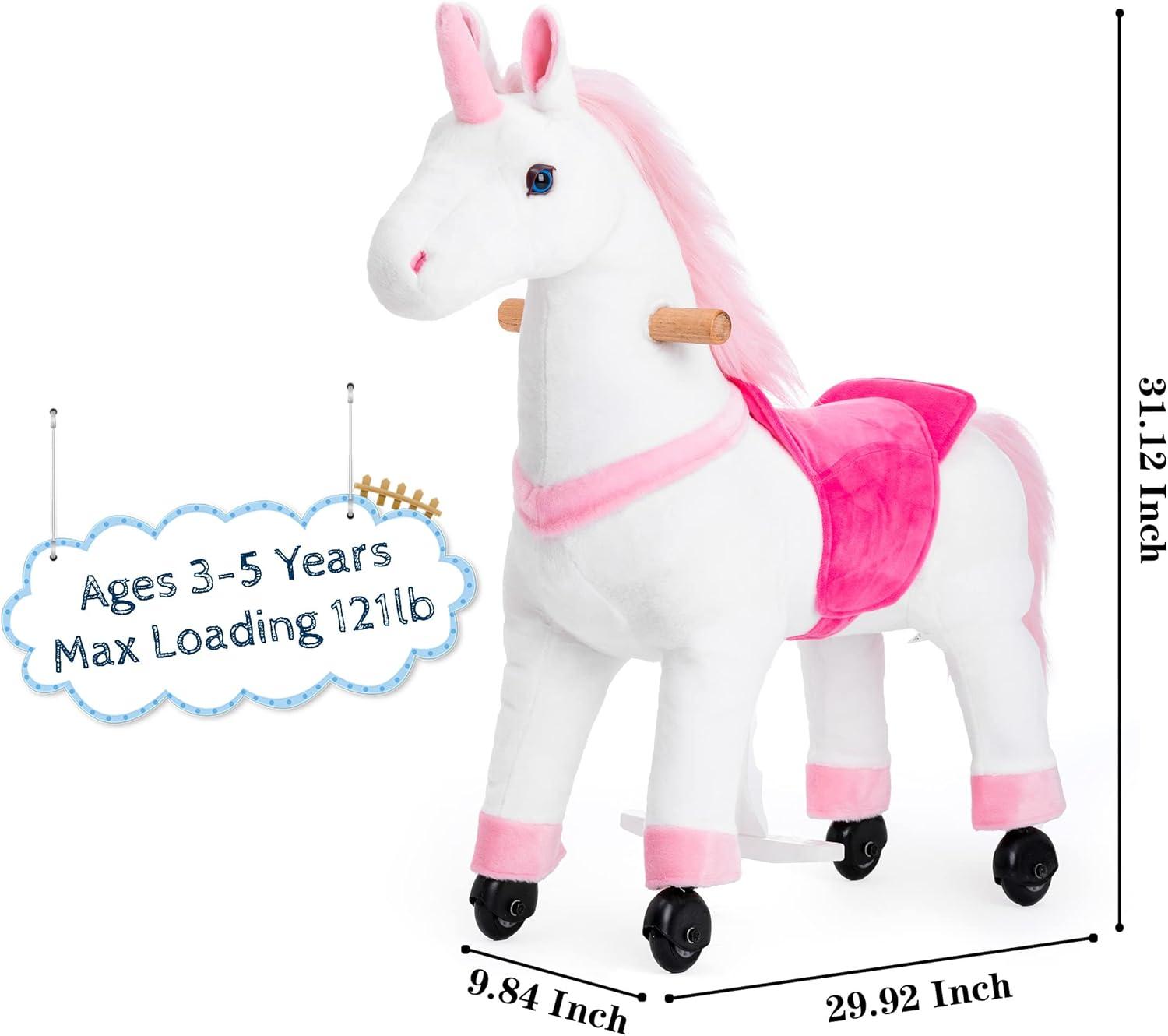 JoJoPooNy Ride on Unicorn Toys for Girls, Ride on Horse Riding Pony for Children 3-6 Years Old, Rideable Plush Walking Horse Animal with Wheels