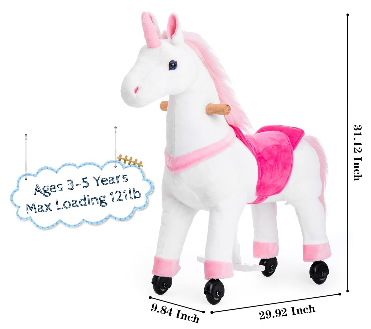 JoJoPooNy Ride on Unicorn Toys for Girls, Ride on Horse Riding Pony for Children 3-6 Years Old, Rideable Plush Walking Horse Animal with Wheels