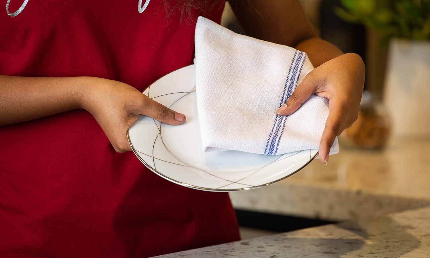 Kitchen Towels Set - 100% Pure Cotton Dish Towels for Kitchen, Super Absorbent Kitchen Hand Towel, Soft & Durable Dish Cloths, Pack of 12 – 15”x25”, Blue Stripe