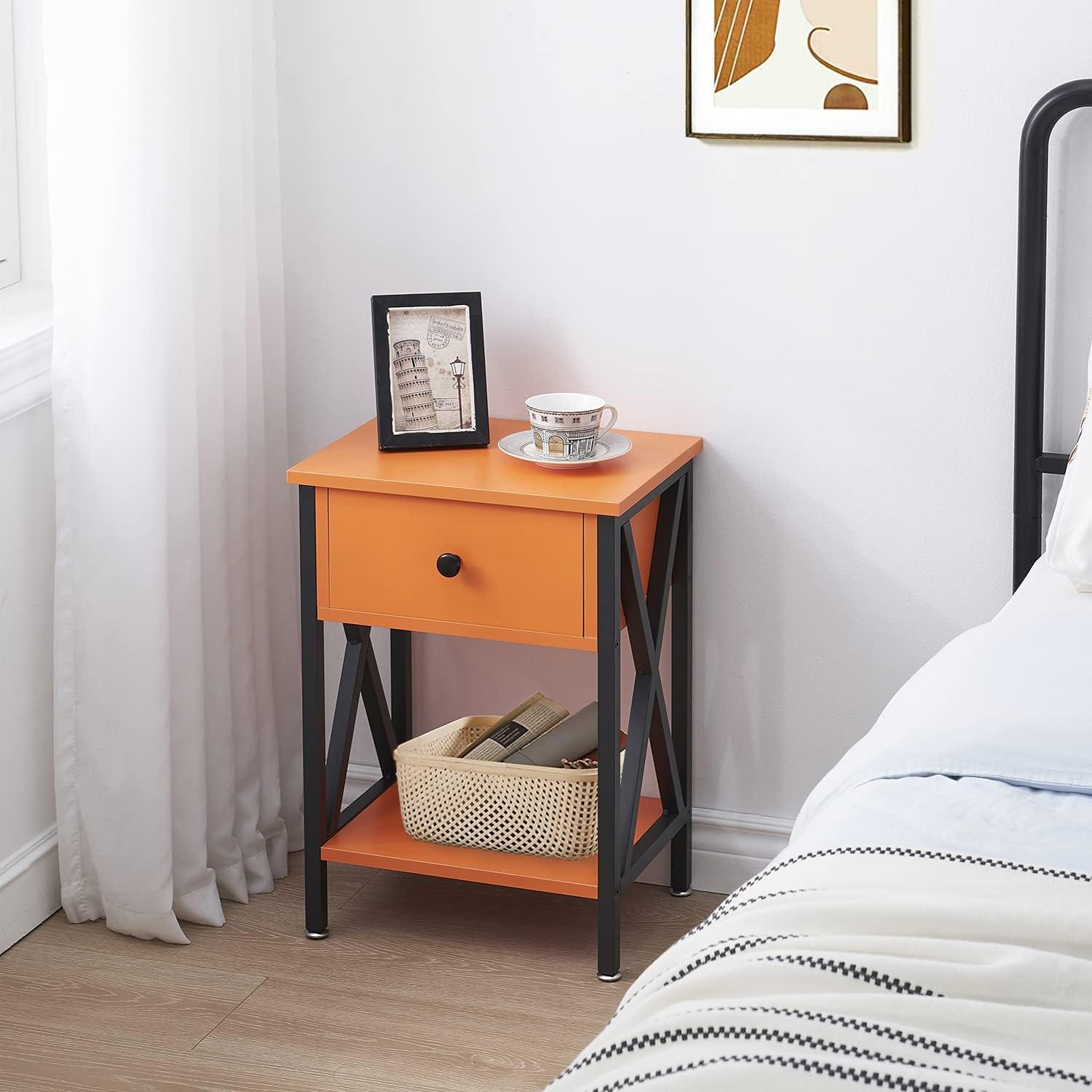 Killeryuki Modern Side End Table, Nightstand Storage Shelf with Bin Drawer for Living Room, Bedroom, Lounge, 15.8in11.8in21.7in, Orange