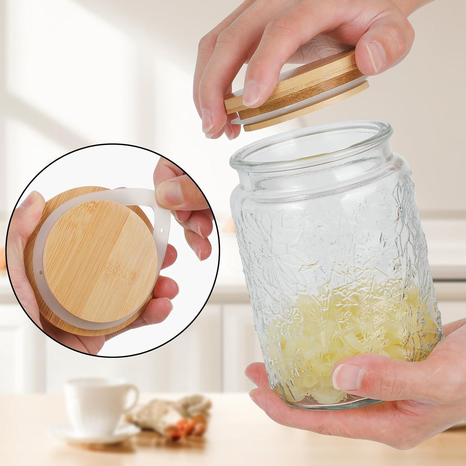 Vintage Clear Glass Jars with Bamboo Lids, Set of 2