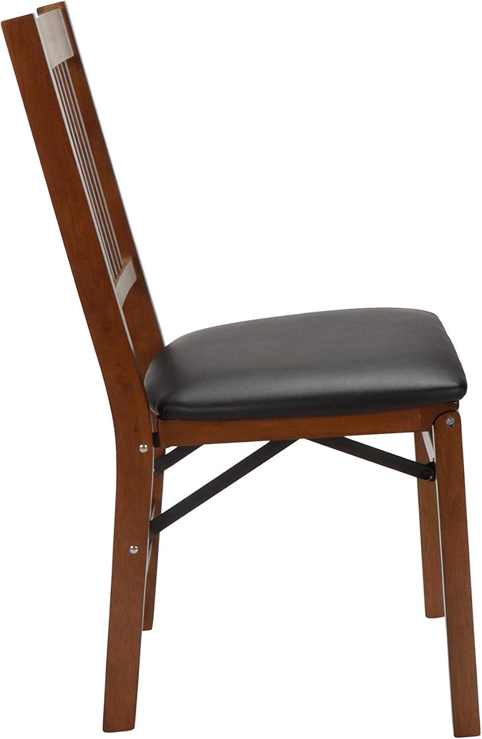 Stakmore Set of 2 True Mission Folding Chair Fruitwood Brown : Vinyl Upholstered, No Assembly, Wood Frame