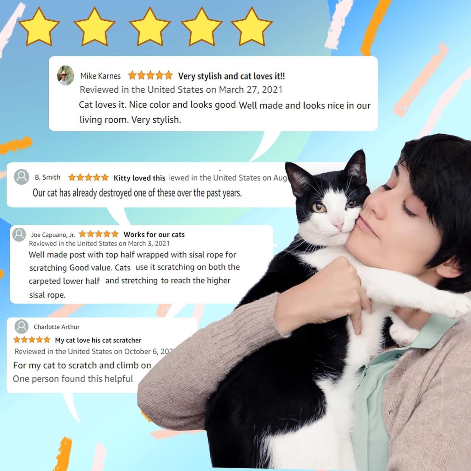 Barelove Cat Scratching Post Tower, Tall Cat Scratch Post, Natural Sisal Rope Scratcher Posts Refill for Indoor Cats, Carpet Cat Scratching Post with Replaceable Toys, Sturdy Base (Grey)