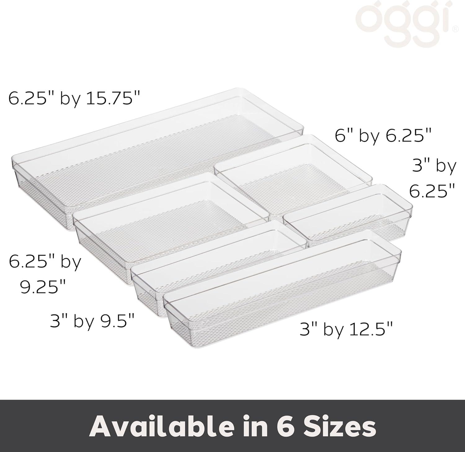 Oggi Clear Drawer Organizer - 3" X 9" - Ideal for Organizing Kitchen Drawers, Office, Desk, Silverware, Kitchen Utensils, Cosmetics and Bathrooms