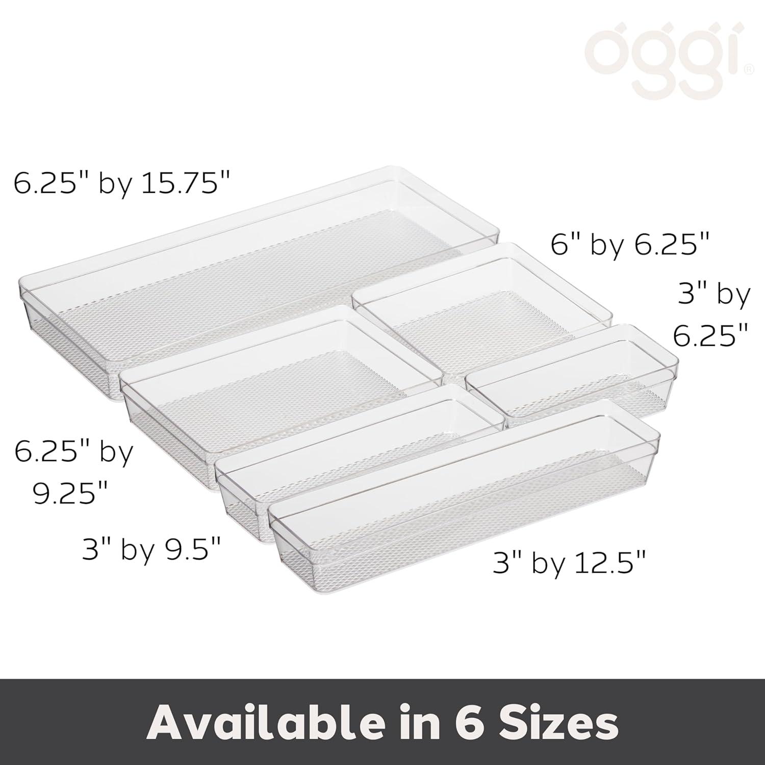 Oggi Clear Drawer Organizer - 3" X 9" - Ideal for Organizing Kitchen Drawers, Office, Desk, Silverware, Kitchen Utensils, Cosmetics and Bathrooms