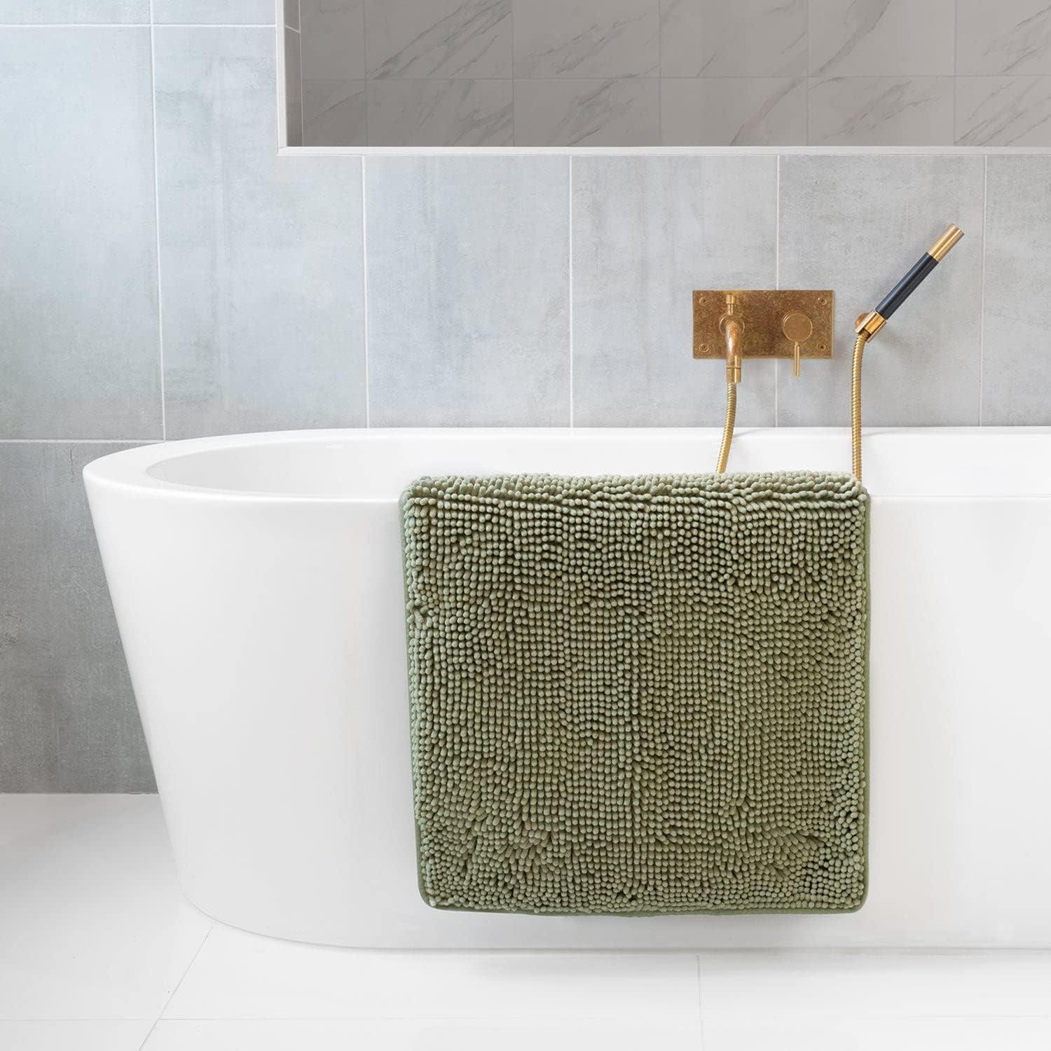 Tafts Ultra Soft Luxury Bath Mat, Bathroom Rugs, Chenille Microfiber, Absorbent Non-Slip Machine Washable, Bathroom Decor, Super Plush Bath Mats for Bathroom, Shower & Tub, Sage Green