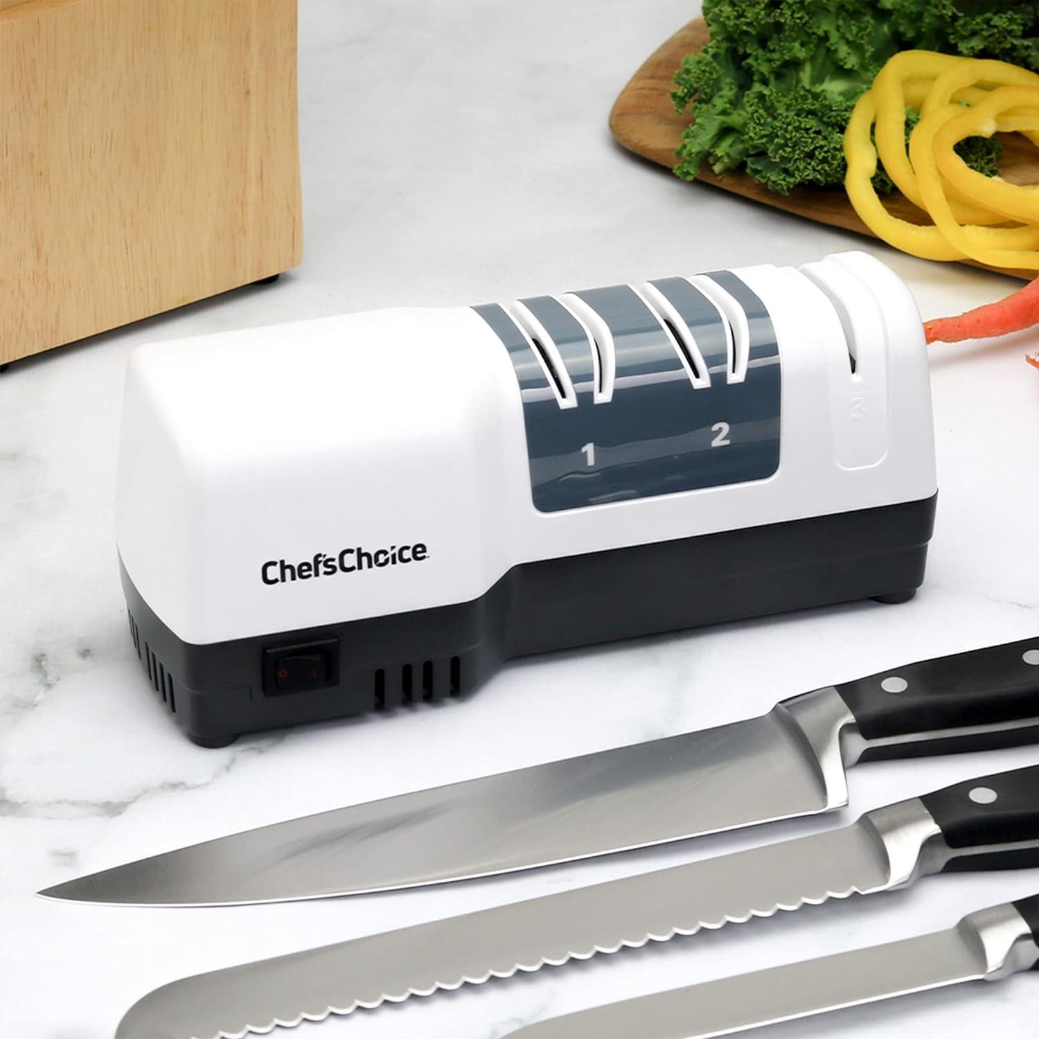 Chef'sChoice 3 Stage White Hybrid Knife Sharpener for 20 Degree Straight Edge and Serrated Knives