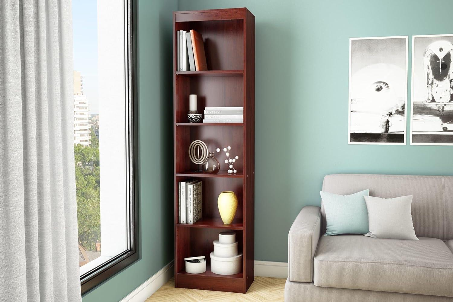 Axess Narrow 5-Shelf Narrow Bookcase Pure White