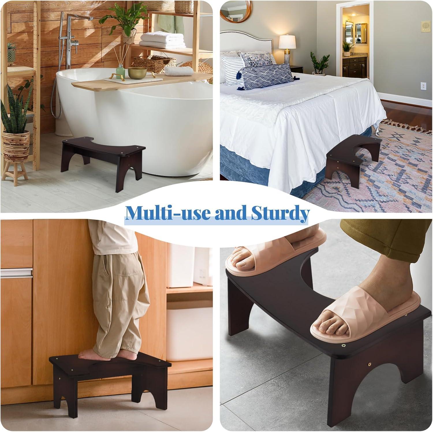 Bamboo Toilet Stool for Adults, 6.5" Toilet Stool Squat Adult Kids, Portable Simple Curve Squat Toilet Potty Stool, Non-Slip Poop Stool for Bathroom, Improve Squatting Posture and Comfort (Wood)