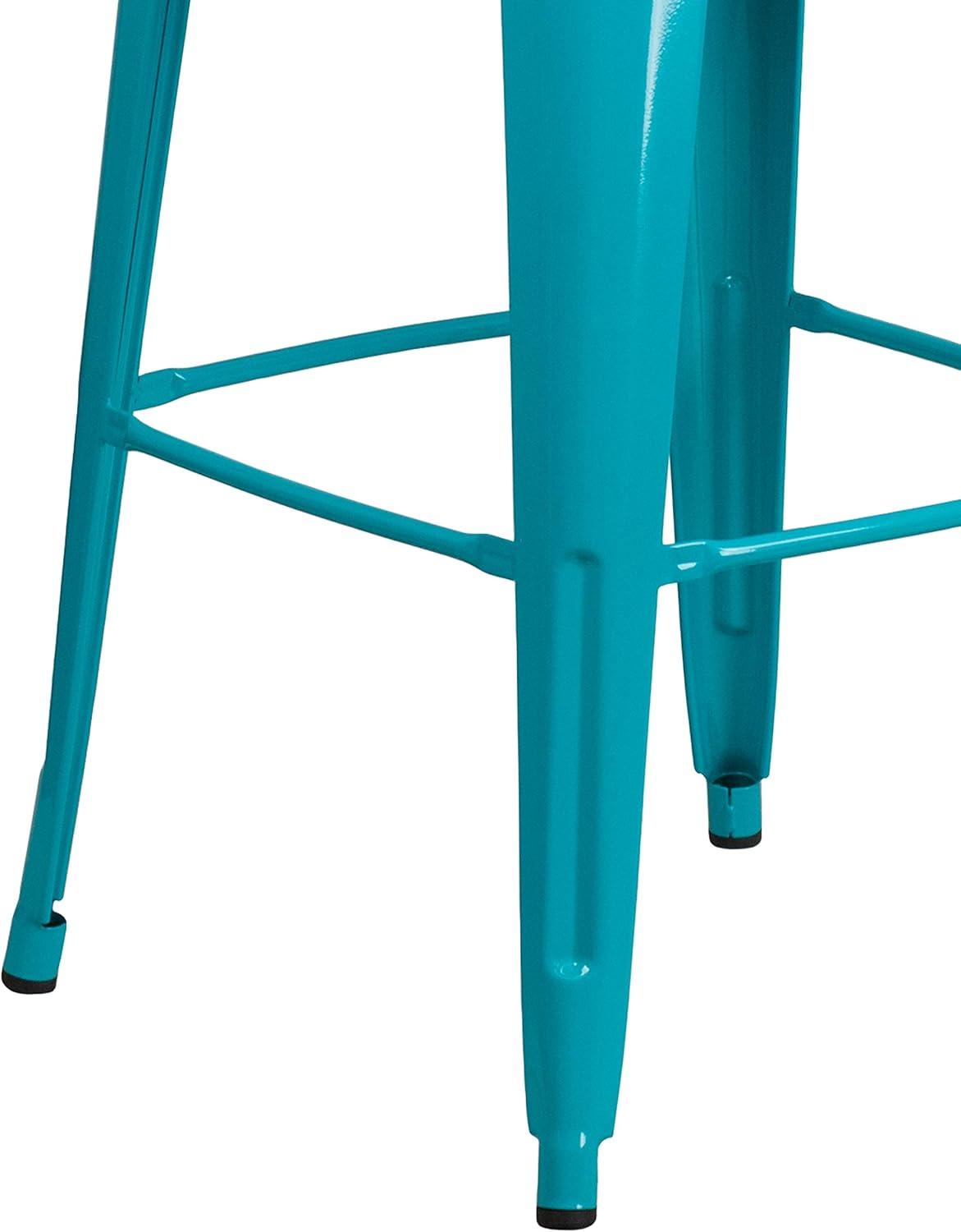 Flash Furniture Commercial Grade 30" High Crystal Teal-Blue Metal Indoor-Outdoor Barstool with Back