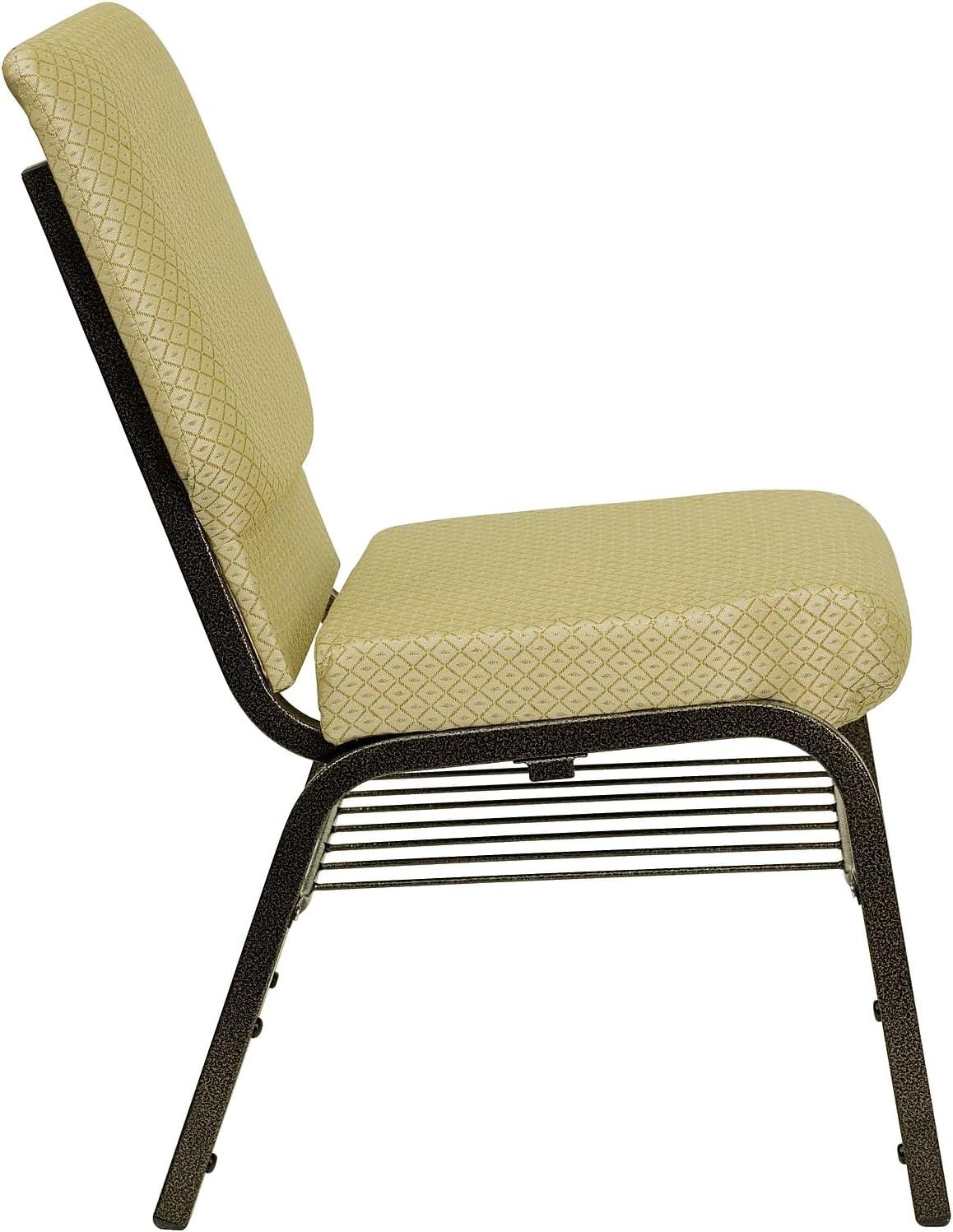 BizChair 18.5''W Church Chair in Navy Blue Patterned Fabric with Book Rack - Gold Vein Frame