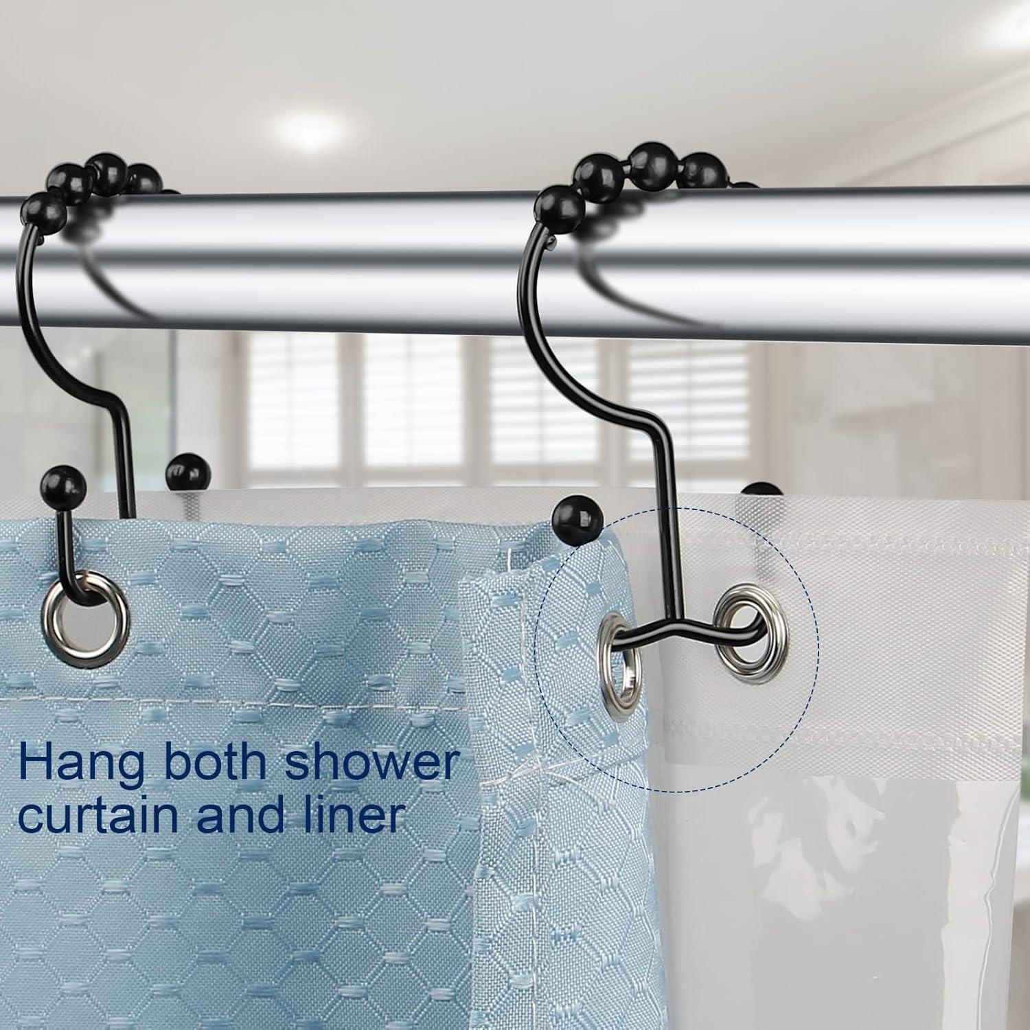 NimJoy Black Shower Curtain Ring Hooks, Rustproof Premium Stainless Steel Rollerball Easy Glide Shower Double-Hook, 12Pk