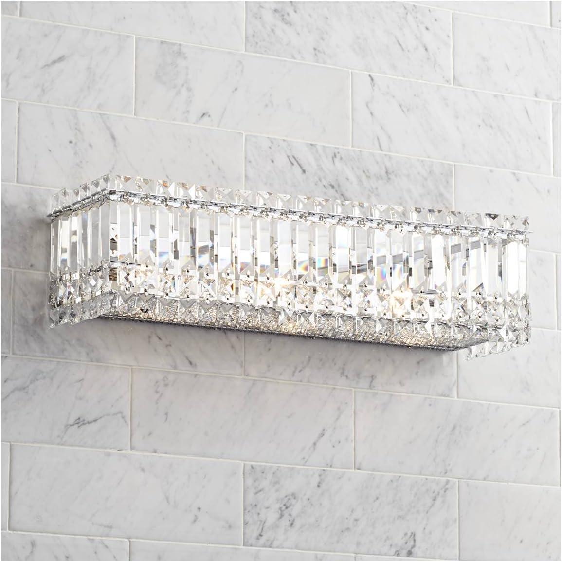 Possini Euro Design Crystal Columns Modern Wall Light Chrome 23" Light Bar Fixture for Bedroom Bathroom Vanity Reading Living Room Hallway House Home