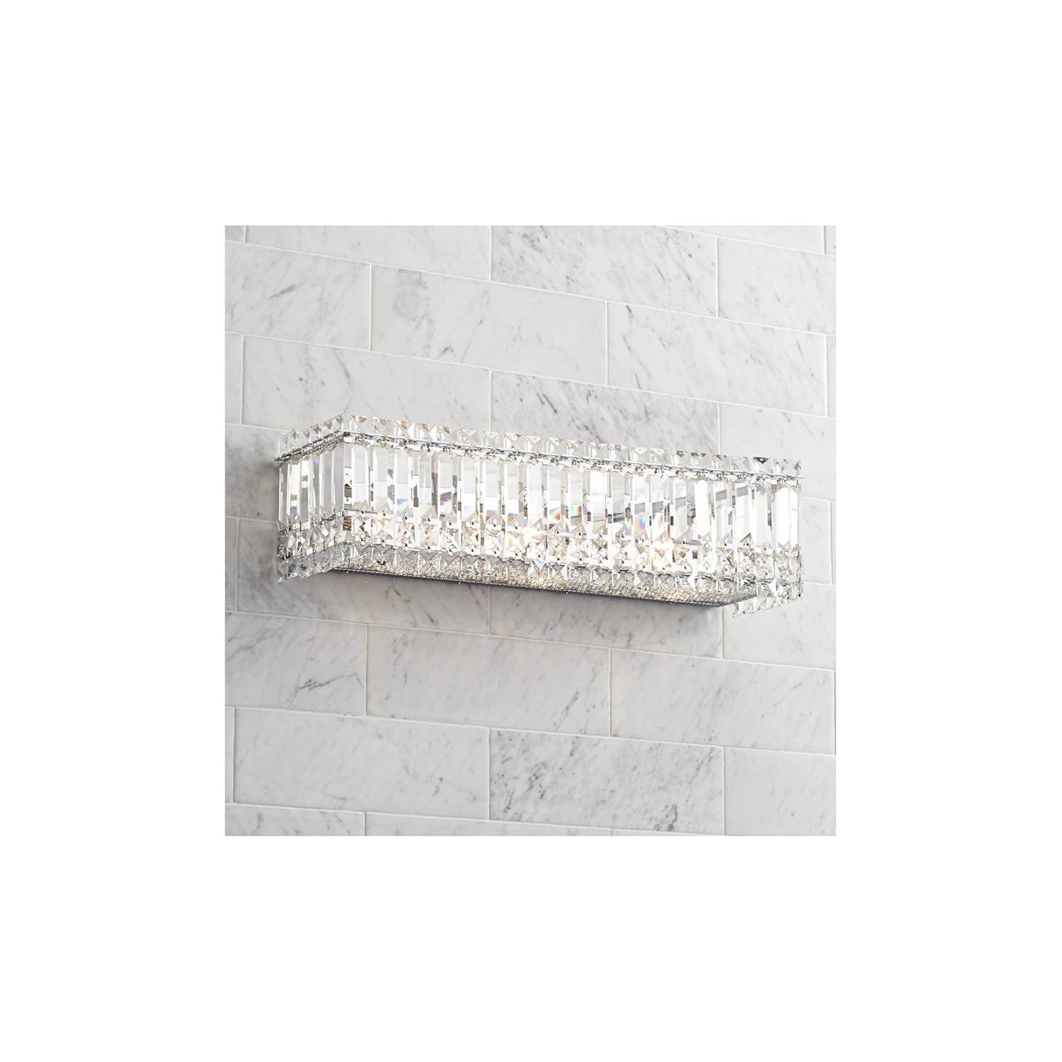 Possini Euro Design Crystal Columns Modern Wall Light Chrome 23" Light Bar Fixture for Bedroom Bathroom Vanity Reading Living Room Hallway House Home