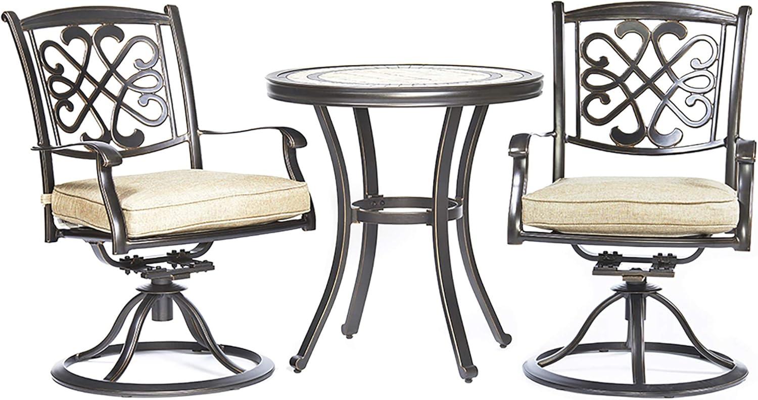 DALI 3 Piece Bistro Set, Handmade Contemporary Round Table Patio Glider Chairs Garden Backyard Outdoor Furniture