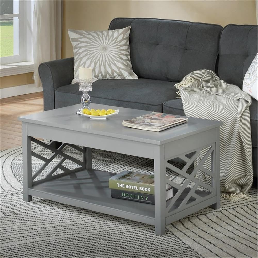 Alaterre Furniture Coventry 36 in. Coffee Table and End Tables Set of 3, Living Room Furniture Collection with Storage, Gray