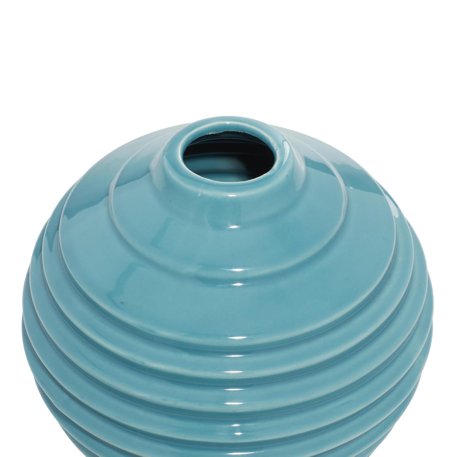 DecMode 6"W, 6"H Blue Ceramic Vase with Varying Patterns, Set of 3