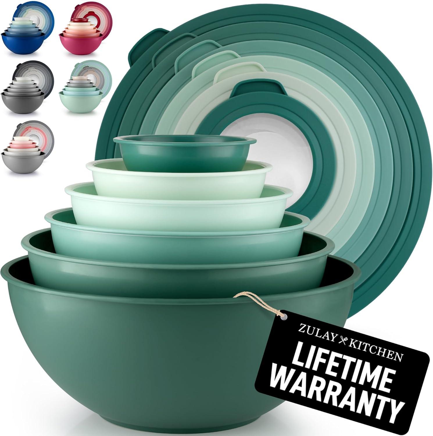 Teal 12-Piece Plastic Nesting Mixing Bowls with Lids