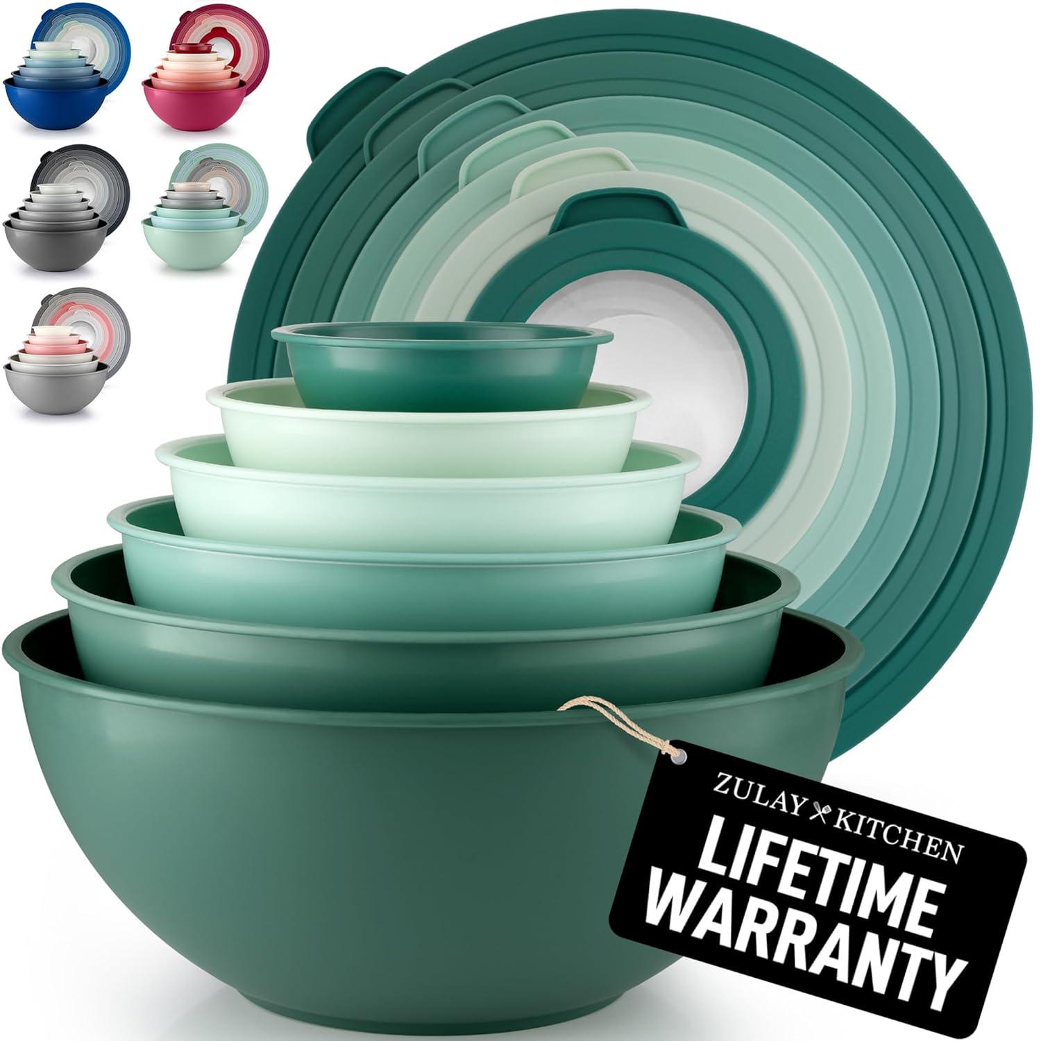 Cook with Color Mixing Bowls with TPR Lids - 12 Piece Plastic Nesting Bowls Set includes 6 Prep Bowls and 6 Lids